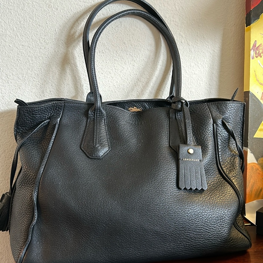Longchamp Black Leather Satchel